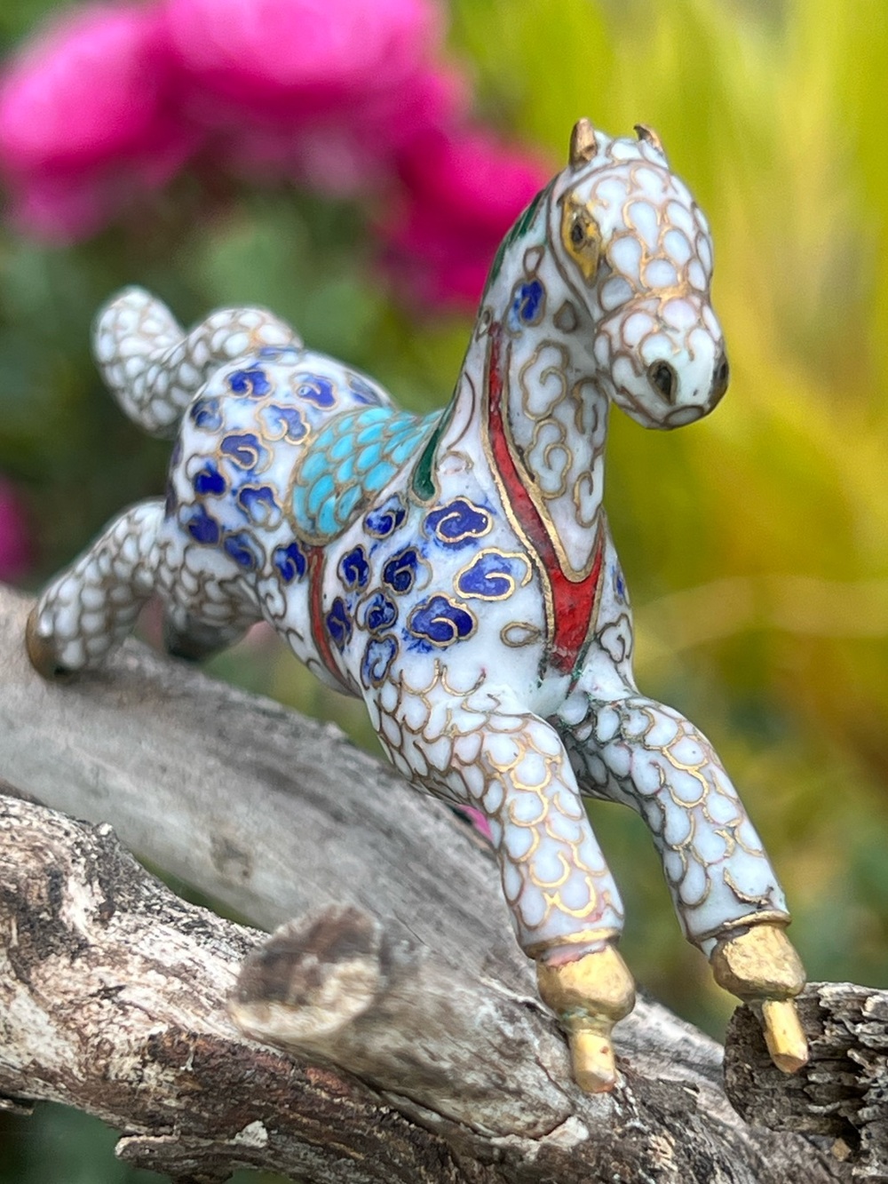 Vintage Cloisonné Mini Horse Figurine Enamel Collectible Decor
